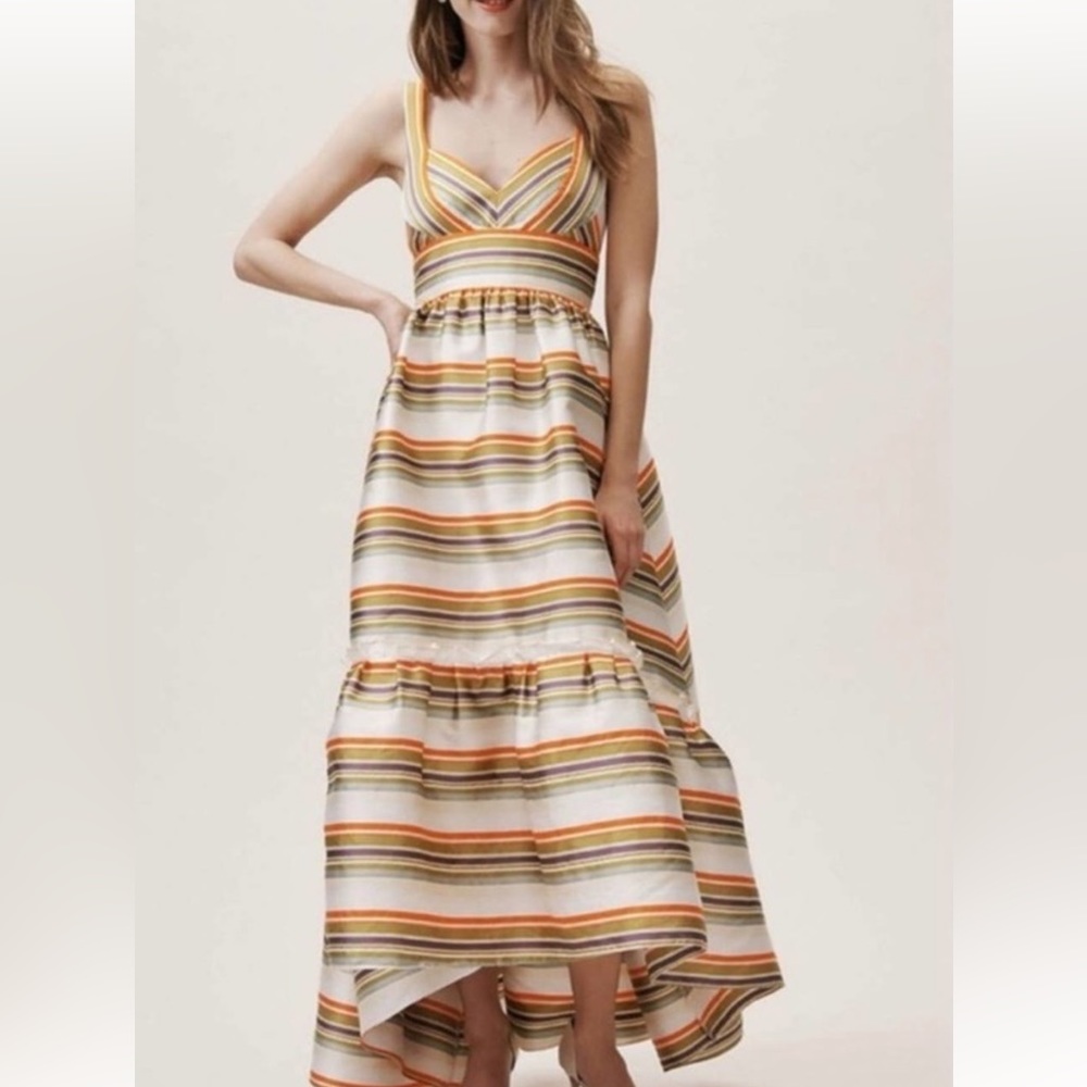 Jill Stuart x Anthropologie Sela Hi Lo 2/XS Green Purple Striped Taffeta Prom - Picture 10 of 15